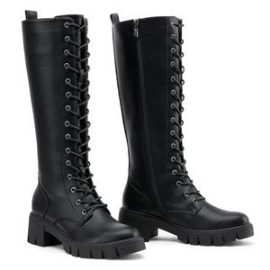 VEPOSE 953 - Lace Platform Combat Knee High Boot with Comfort Chunky Heel - NWOB